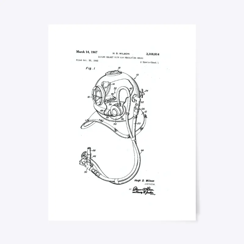 Diving Helmet with Air Regulator Patent