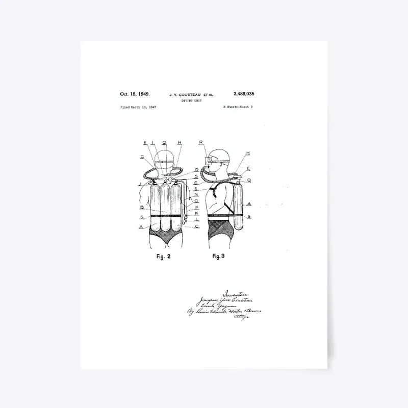 Cousteau Jacques Yves Diving Suit Patent